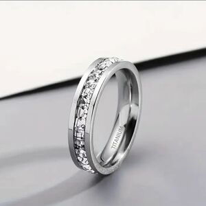 Square Cubic Zirconia eternity ring Titanium band size 7